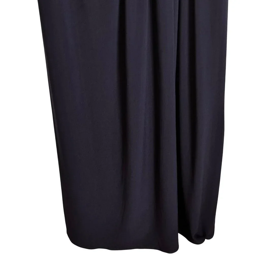 Alex Evenings SZ 8 Sleeveless Maxi Dress With Embellished Waist Draped Neck Navy